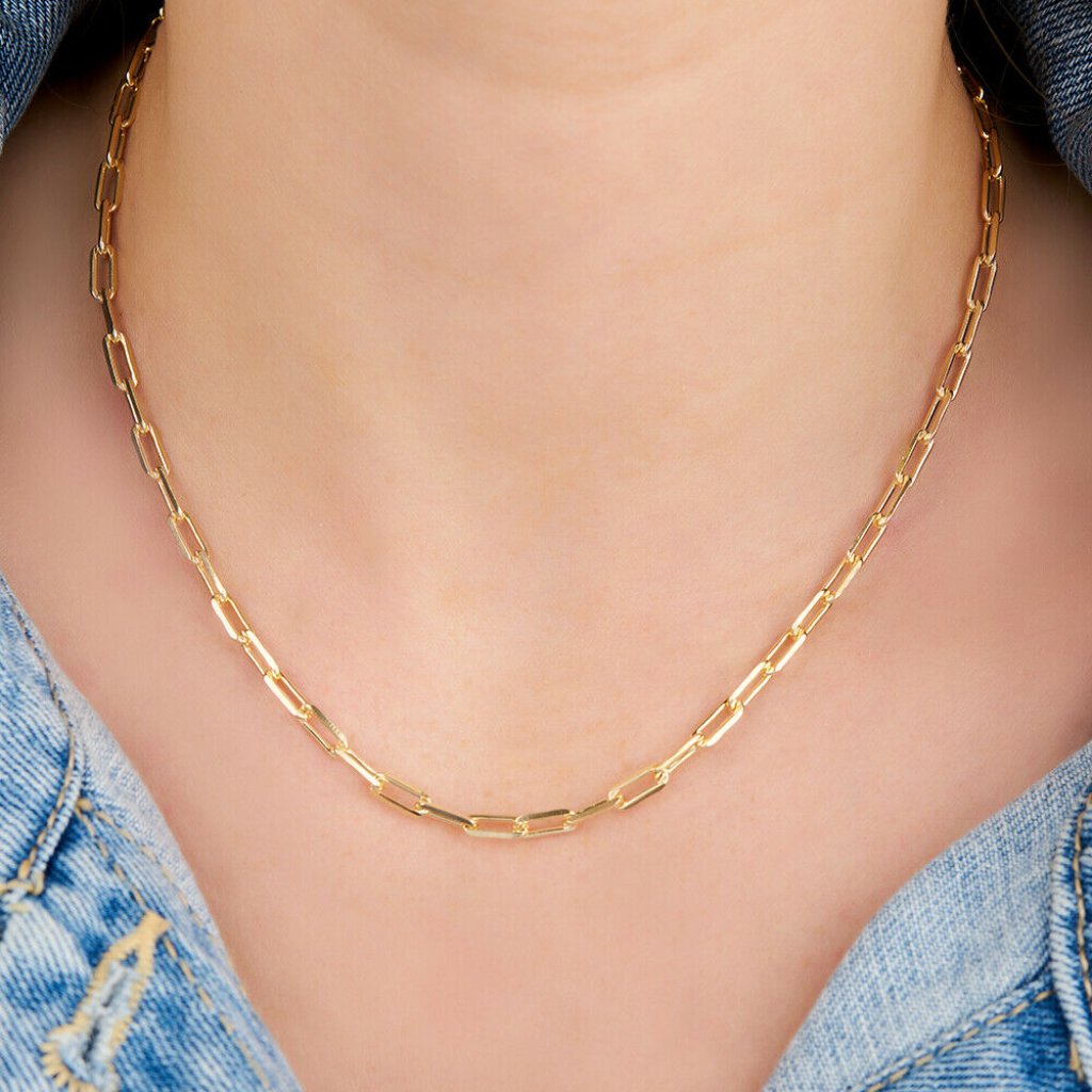 18k Gold 16" Paperclip Chain